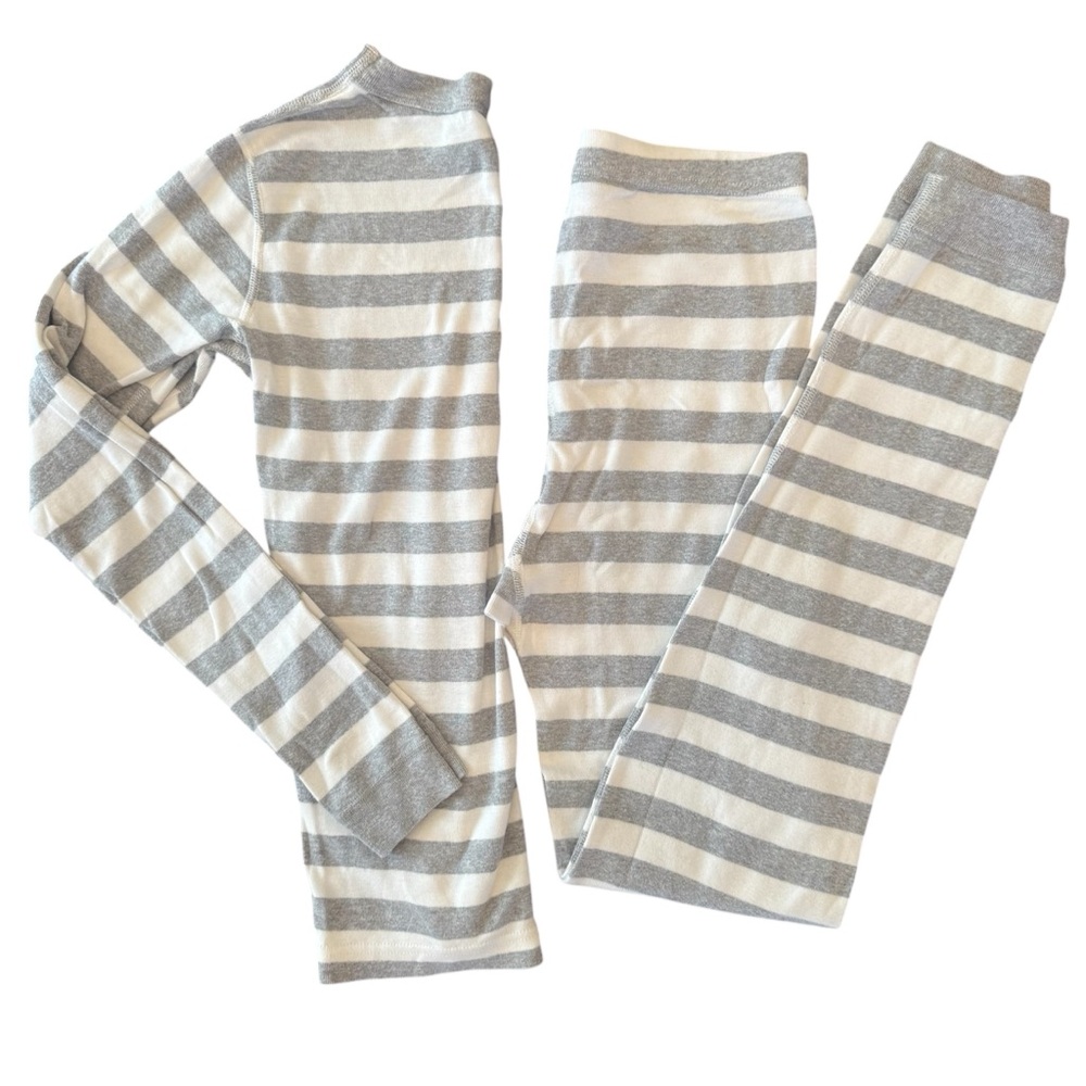 Hanna Andersson Kids Striped Pajama Set Size 14 Grey White Organic Cotton